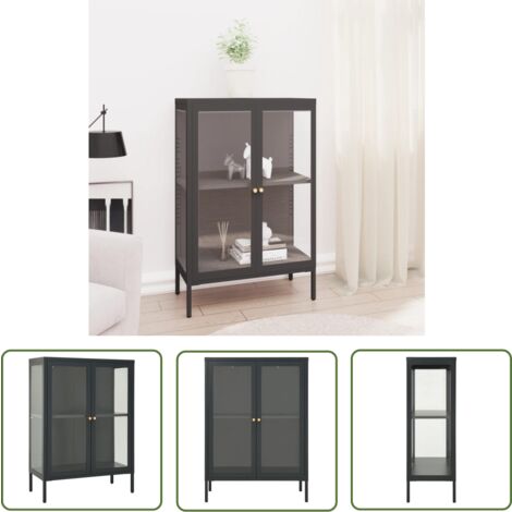 The Living Store Sideboard Anthrazit 75x35x105 cm Stahl und Glas - Sideboard - Wohnzimmermöbel - Metallregal - Aufbewahrungsschrank - Wohnzimmerschränke