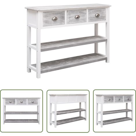 The Living Store Sideboard Antik-Grau 108x30x76 cm Massivholz Paulownia - Holzmöbel - Sideboard - Wohnzimmertisch - Kommode - Vintage Stil