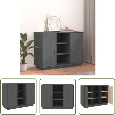 The Living Store Sideboard Grau 100x40x75 cm Massivholz Kiefer - Holz Sideboard - Kiefernholz Sideboard - Wohnzimmer Sideboard - Sideboard Grau - Massiver Sideboard