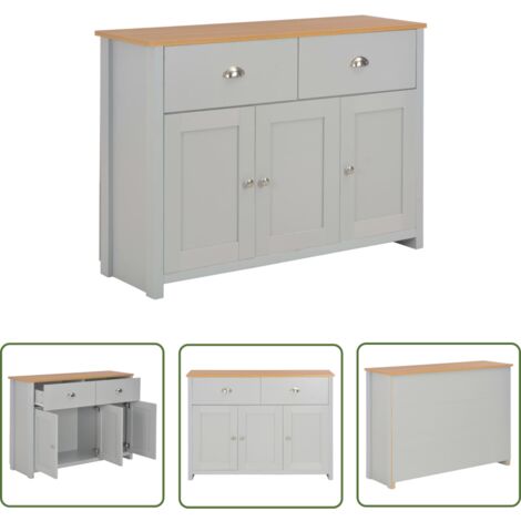 The Living Store Sideboard Grau 112x35x81 cm - Schreibtisch - Wohnzimmer Dekoration - Möbelstück - Grau Sideboard - Holzmöbel