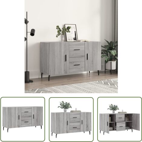 The Living Store Sideboard Grau Sonoma 100x36x60 cm Holzwerkstoff - Schreibtisch - Wohnzimmermöbel - Sideboard - Regal - Grau Sideboard