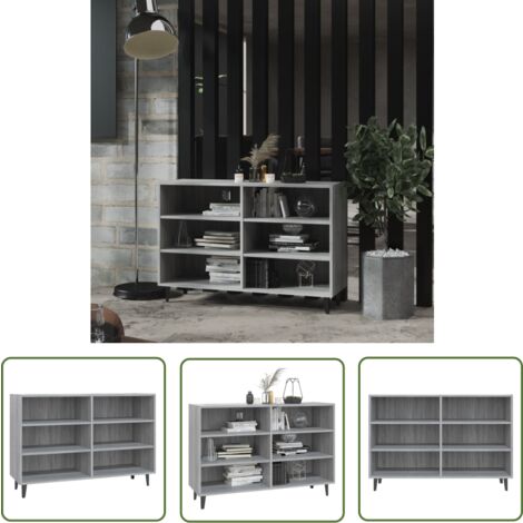The Living Store Sideboard Grau Sonoma 103,5x35x70 cm Holzwerkstoff - Industrielles Sideboard - Wohnzimmertisch - Regal - Holzmöbel - Grau