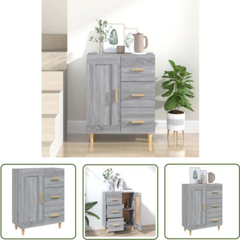 The Living Store Sideboard Grau Sonoma 69,5x34x90 cm Holzwerkstoff - Schreibtisch - Wohnzimmermöbel - Sideboard - Grau Sideboard - Holz Sideboard