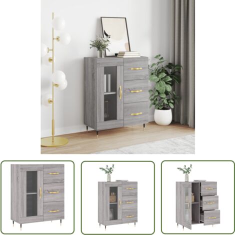 The Living Store Sideboard Grau Sonoma 69,5x34x90 cm Holzwerkstoff - Schreibtisch - Wohnzimmermöbel - Sideboard - Regal - Grau