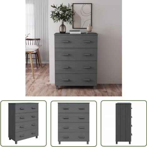 The Living Store Sideboard HAMAR Dunkelgrau 79x40x103,5 cm Massivholz Kiefer - Holz Sideboard - Kommode - Wohnzimmermöbel - Massiver Kiefer - Dunkelgraue Farbe