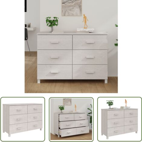 The Living Store Sideboard HAMAR Weiß 113x40x80 cm Massivholz Kiefer - Schubladenschrank - Holz Sideboard - Wohnzimmermöbel - Weißer Kleiderschrank - Regal