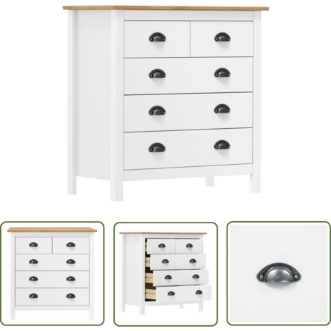 The Living Store Sideboard Hill Weiß 79x40x80 cm Massivholz Kiefer - Holz Sideboard - Massivholzmöbel - Wohnzimmermöbel - Kommode - Sideboard Weiß