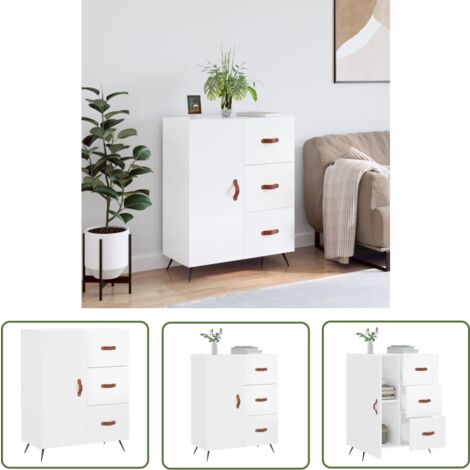 The Living Store Sideboard Hochglanz-Weiß 69,5x34x90 cm Holzwerkstoff - Schreibtisch - Wohnzimmermöbel - Sideboard - Regal - Aufbewahrung
