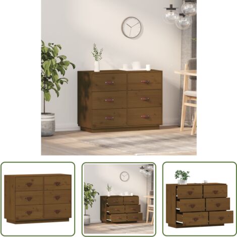 The Living Store Sideboard Honigbraun 100x40x75 cm Massivholz Kiefer - Holz Sideboard - Massives Kiefernholz - Wohnzimmermöbel - Sideboard Mit Schubladen - Schreibtisch