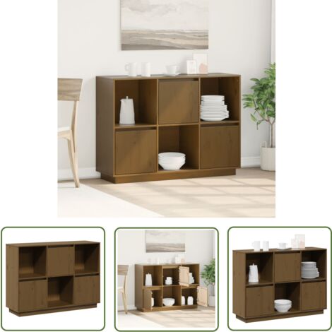 The Living Store Sideboard Honigbraun 110,5x35x80 cm Massivholz Kiefer - Schreibtisch - Regal - Sideboard - Holzmöbel - Kiefernholzmöbel