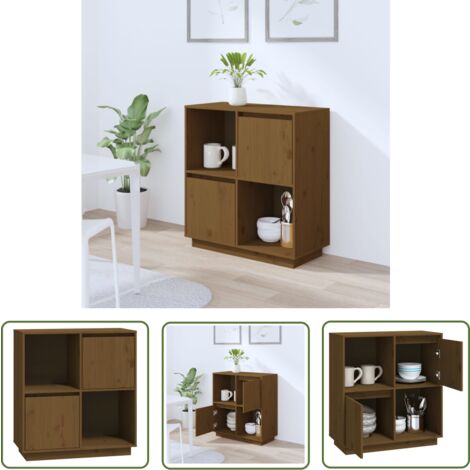 The Living Store Sideboard Honigbraun 74x35x80 cm Massivholz Kiefer - Sideboard - Buffettisch - Holzmöbel - Wohnzimmermöbel - Kiefernholz