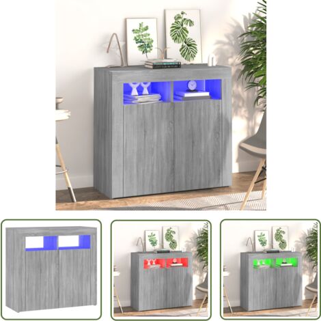 The Living Store Sideboard mit LED-Beleuchtung Grau Sonoma 80x35x75 cm - Schreibtisch - Wohnzimmer Dekoration - Regal - Möbelstück - Holz Sideboard