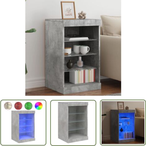 The Living Store Sideboard mit LED-Leuchten Betongrau 41x37x67 cm - Schreibtisch - Wohnzimmermöbel - Sideboard - Regal - TV Stand