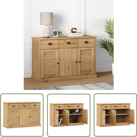 The Living Store Sideboard mit Schubladen VIGO 113x40x75 cm Massivholz Kiefer - Schreibtisch - Regal - Sideboard - Wohnraumorganisation - Küchenschrank