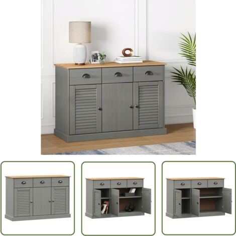 The Living Store Sideboard mit Schubladen VIGO 113x40x75 cm Massivholz Kiefer - Schreibtisch - Sideboard - Regal - Wohnraum - Eiche