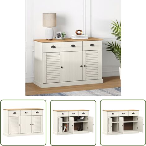 The Living Store Sideboard mit Schubladen VIGO 113x40x75 cm Massivholz Kiefer - Schreibtisch - Sideboard - Regal - Wohnraum - Eiche