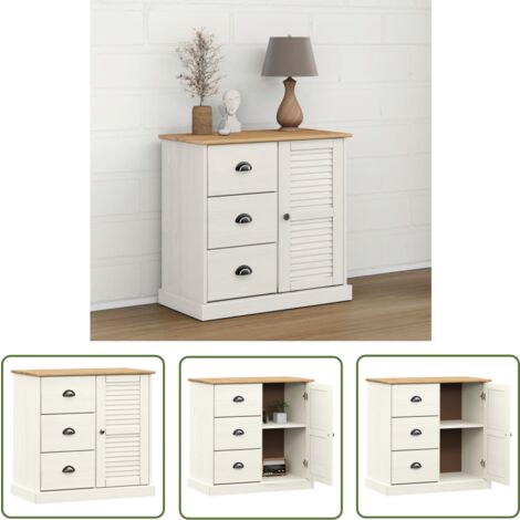 The Living Store Sideboard mit Schubladen VIGO 78x40x75 cm Massivholz Kiefer - Schreibtisch - Sideboard - Regal - Wohnraumorganisation - Küchenschrank