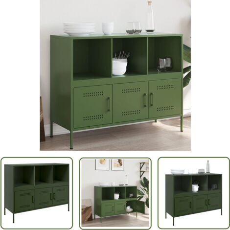 The Living Store Sideboard Olivgrün 100,5x39x79 cm Stahl - Industrielles Design - Sideboard - Schreibtisch - Regal - Aufbewahrung