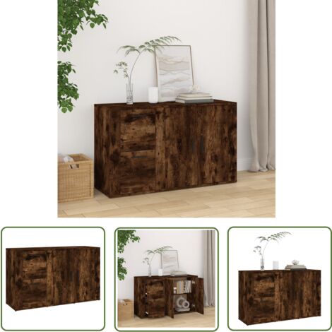 The Living Store Sideboard Räuchereiche 100x33x59,5 cm Holzwerkstoff - Schreibtisch - Wohnzimmermöbel - Sideboard - Regal - Holzmöbel