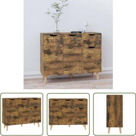 The Living Store Sideboard Räuchereiche 90x30x72 cm Holzwerkstoff - Schreibtisch - Regal - Sideboard - Holzmöbel - Holz Sideboard
