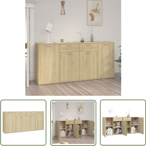 The Living Store Sideboard Sonoma-Eiche 160x36x75 cm Holzwerkstoff - Sideboard - Wohnwand - Holz Sideboard - Eichefarben - Wohnzimmermöbel
