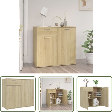 The Living Store Sideboard Sonoma-Eiche 80x36x75 cm Holzwerkstoff - Sideboard - Wohnzimmermöbel - Holzmöbel - Schreibtischschrank - Regal