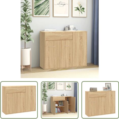 The Living Store Sideboard Sonoma-Eiche 88x30x70 cm Holzwerkstoff - Sideboard - Holz Sideboard - Wohnzimmer Möbel - Eiche Sideboard - Regal Mit Türen