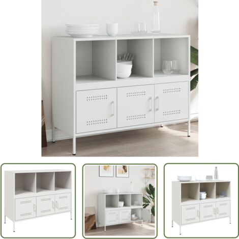 The Living Store Sideboard Weiß 100,5x39x79 cm Stahl - Industriestyl - Sideboard - Regal - Aufbewahrung - Wohnraum