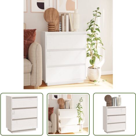 The Living Store Sideboard Weiß 60x34x75 cm Massivholz Kiefer - Holz Sideboard - Weißes Sideboard - Massives Kiefernholz - Schubladenregal - Wohnzimmer Möbel