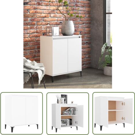 The Living Store Sideboard Weiß 60x35x70 cm Holzwerkstoff - Industrielles Sideboard - Weißes Sideboard - Regal Mit Türen - Wohnzimmermöbel - Stauraumschränke