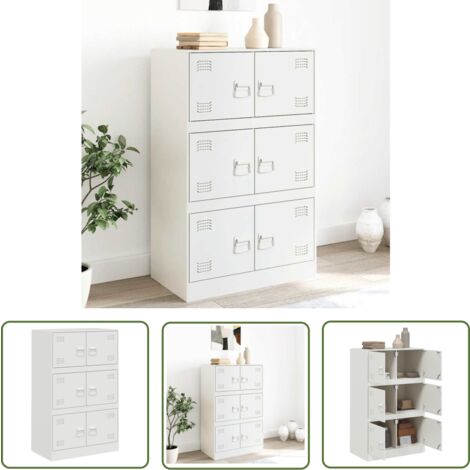 The Living Store Sideboard Weiß 67x39x107 cm Stahl - Schreibtisch - Wohnzimmermöbel - Sideboard - Regal - Aufbewahrungsraum