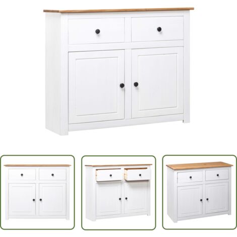The Living Store Sideboard Weiß 93x40x80 cm Kiefernholz Panama - Schreibtisch - Wohnzimmermöbel - Sideboard - Kiefernholzmöbel - Weißes Sideboard