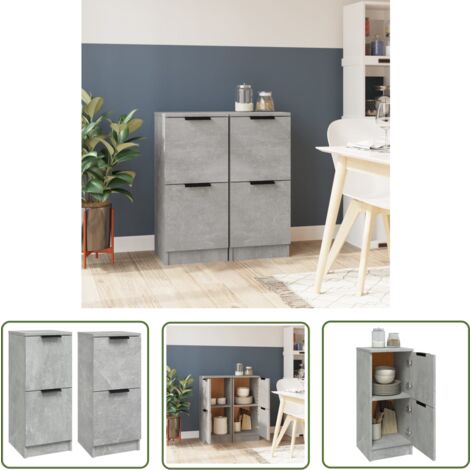 The Living Store Sideboards 2 Stk. Betongrau 30x30x70 cm Holzwerkstoff - Sideboard - Regal - Wohnraumgestaltung - Holzwerkstoff - Grau