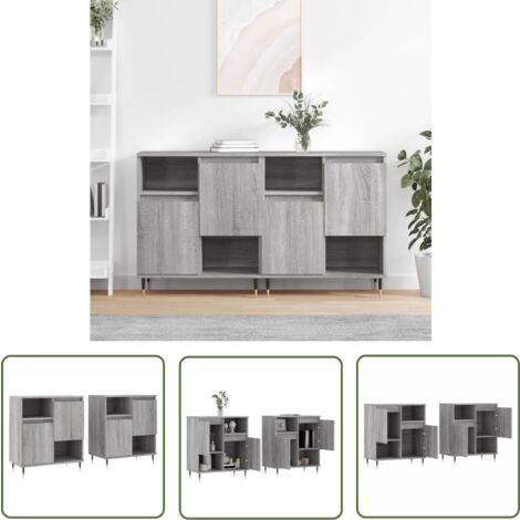 The Living Store Sideboards 2 Stk. Grau Sonoma Holzwerkstoff - Schreibtisch - Wohnzimmermöbel - Sideboard - Grau - Holzmöbel