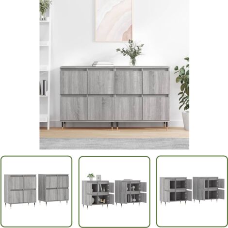 The Living Store Sideboards 2 Stk. Grau Sonoma Holzwerkstoff - Sideboard - Wohnzimmermöbel - Holzmöbel - Grau - Schreibtisch