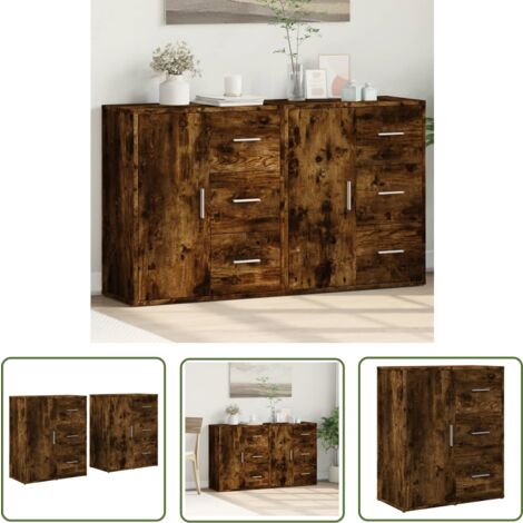 The Living Store Sideboards 2 Stk. Räuchereiche 60x31x70 cm Holzwerkstoff - Schreibtisch - Regal - Wohnzimmermöbel - Holzmöbel - Sideboard