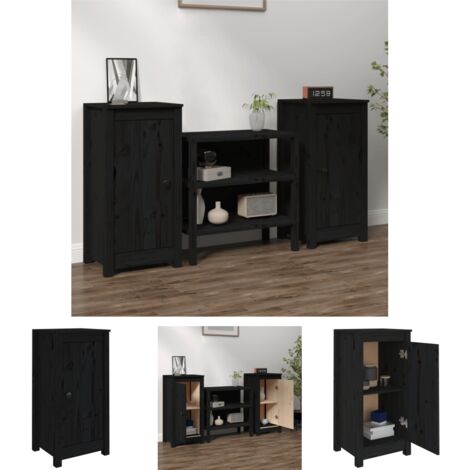 The Living Store Sideboards 2 Stk. Schwarz 40x35x80 cm Massivholz Kiefer - Sideboards