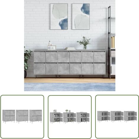 The Living Store Sideboards 3 Stk. Betongrau Holzwerkstoff - Sideboard - Wohnzimmermöbel - Holzmöbel - Grau - Schreibtisch