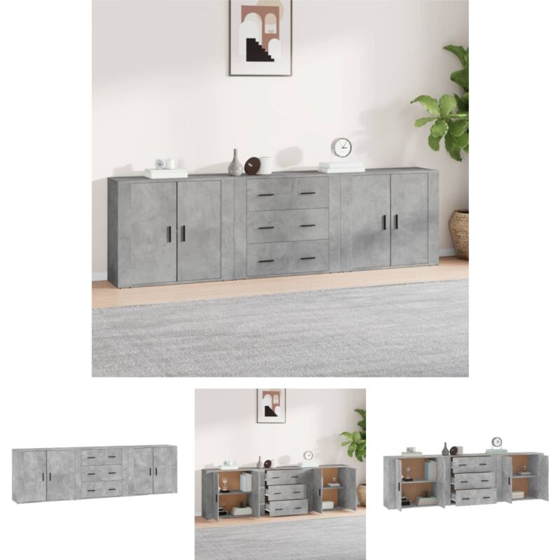 The Living Store - Sideboards 3 Stk. Betongrau Holzwerkstoff