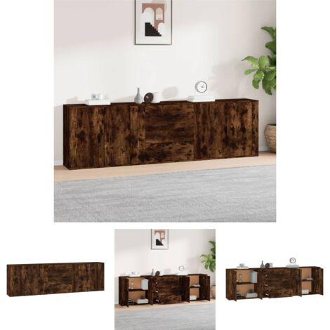 The Living Store - Sideboards 3 Stk. Räuchereiche Holzwerkstoff