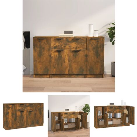 The Living Store Sideboards 3 Stk. Räuchereiche Holzwerkstoff - Sideboards