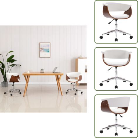 The Living Store Silla comedor giratoria madera curvada cuero sintético blanco - Silla comedor