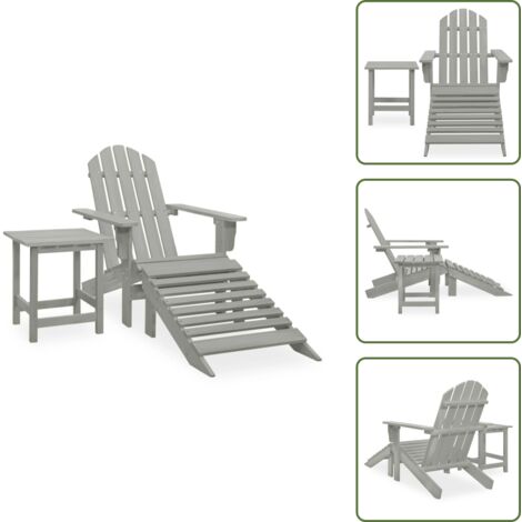 The Living Store Silla con otomana y mesa jardín Adirondack macizo abeto gris - Silla Adirondack