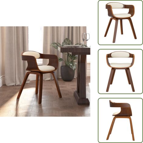 The Living Store Silla de comedor de cuero sintético y madera curvada crema - Silla de cocina