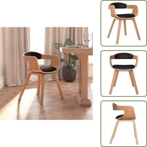 The Living Store Silla de comedor de cuero sintético y madera curvada negro - Silla de cocina
