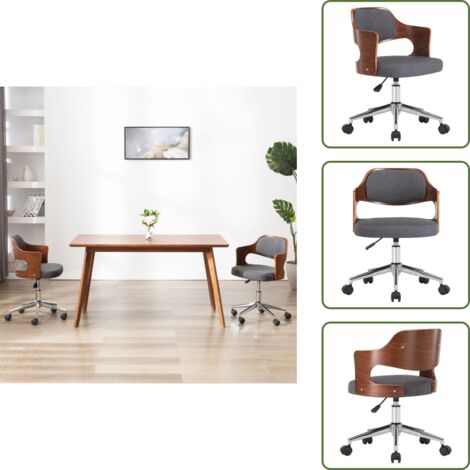 The Living Store Silla de comedor giratoria de madera curvada y tela gris - Silla de madera