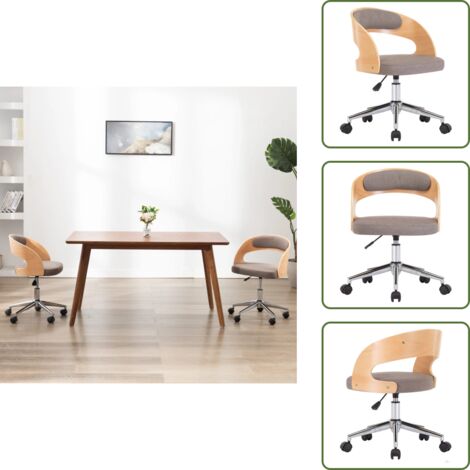 The Living Store Silla de comedor giratoria de madera curvada y tela gris taupe - Silla de madera curvada