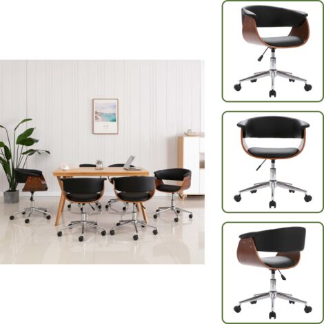 The Living Store Silla de comedor giratoria madera curvada cuero sintético negro - Silla de comedor