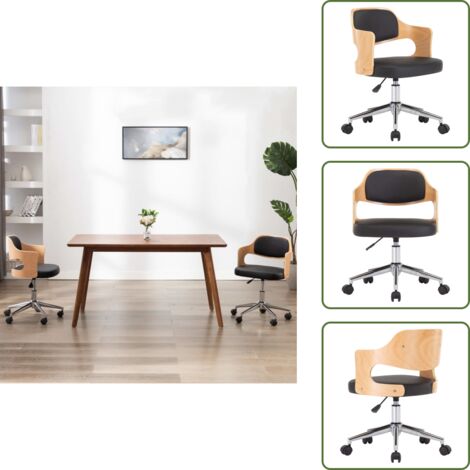 The Living Store Silla de comedor giratoria madera curvada cuero sintético negro - Silla de comedor con respaldo