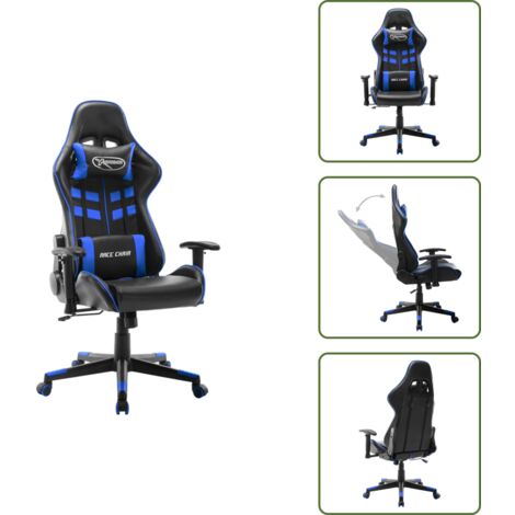 The Living Store Silla de gaming de cuero sintético negro y azul - Silla de oficina